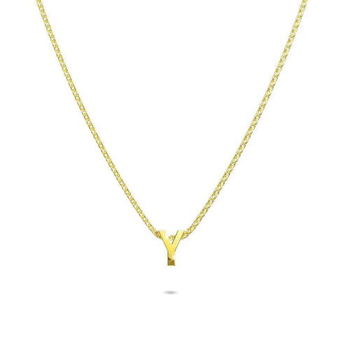 Initials Brick Alphabet Letter Necklace Gold Layered Steel Jewellery